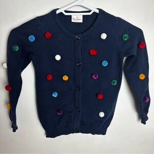 Hanna Andersson Pom Pom Cardigan Girl’s Size US 6 or 7 Navy Blue 100% Cotton
